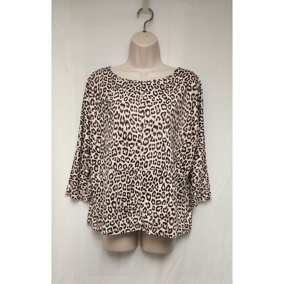 Chico’s Top Brown Cheetah Print Elegant Faux Suede Blouse Size 2 (L 12-14) - Picture 5 of 10
